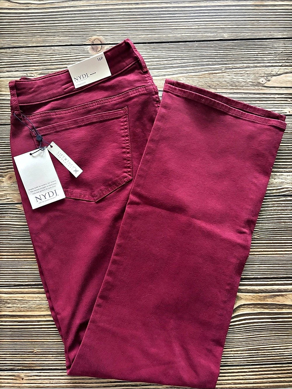NYDJ Marilyn Straight Burgundy Skinny Jeans Size 16P NWT